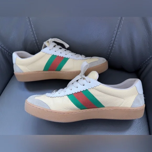 Gucci Leather Web Stripe Sneakers, tennis shoes , athletic wear– Yellow Size 39. - Picture 5 of 13